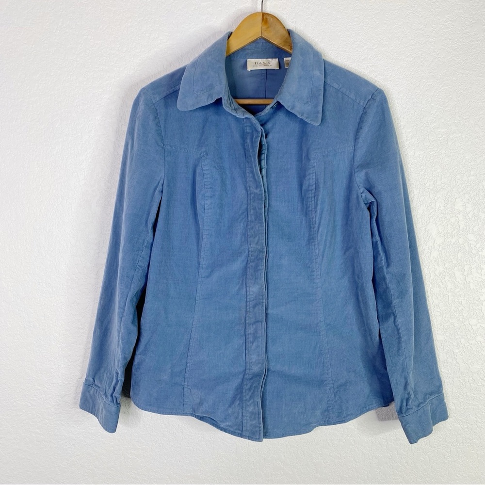 Vintage Dana Buchman Blue Corduroy Long Sleeve Button Up Shirt